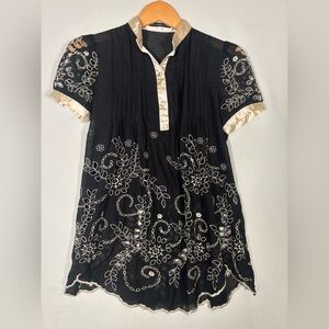 Hazel Black Sheer Embroidered Tunic Top Size S